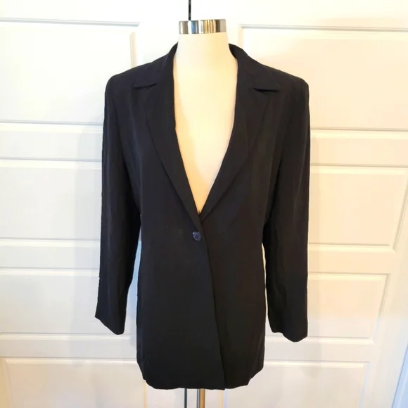 JOSEPHINE CHAUS VINTAGE BLACK LONG BLAZER ONE BUTTON SIZE 10 CIRCA 80'S - Picture 3 of 13